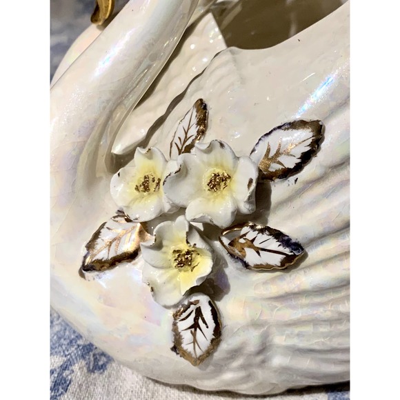 VTG Norcrest Golden Dogwood Swans Lusterware Planter - Picture 5 of 10